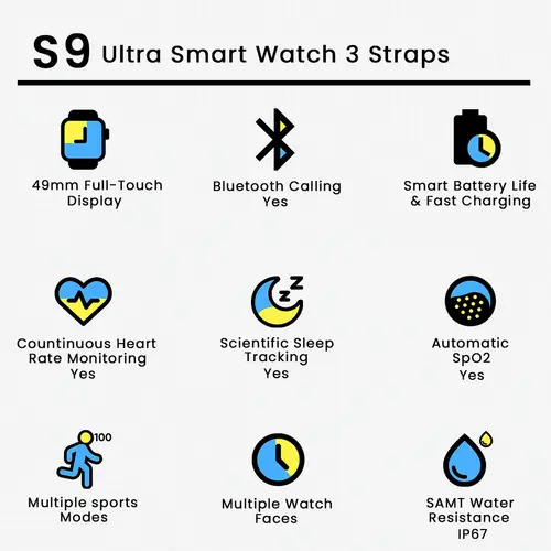 S9 Ultra Smart Watch 3 Straps - Image 2