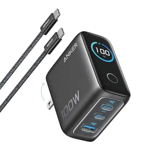 Anker Charger 100W 3 Ports Smart Display with Usb-C to Usb-C Cable 2-Pin (US) - Image 2
