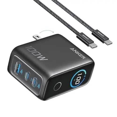 Anker Charger 100W 3 Ports Smart Display with Usb-C to Usb-C Cable 2-Pin (US) - Image 3