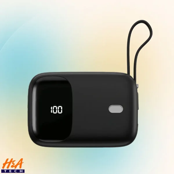 Ronin R-4030 Mini Power Bank - 10000mAh with 20W Fast Charge & Built-in Cable