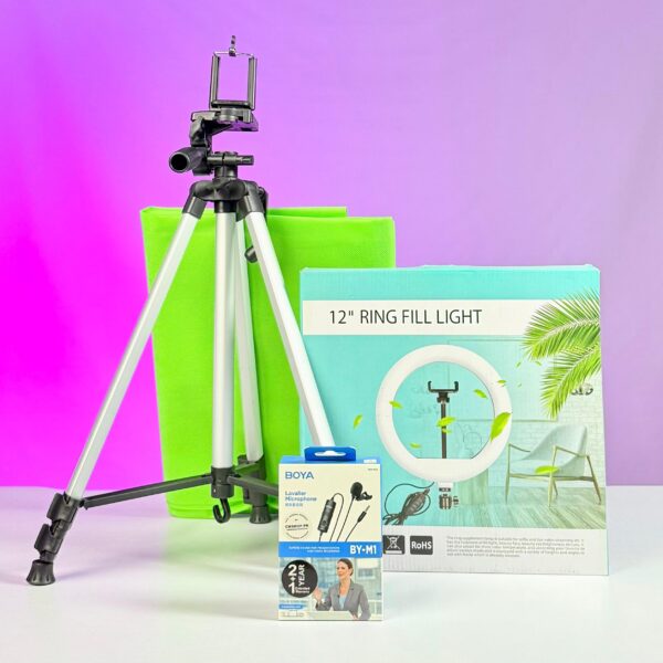 BEGINNER DEAL-1 (30cm Ringlight, 4.5f Tripod, Green Screen, Boya M1 Mic)